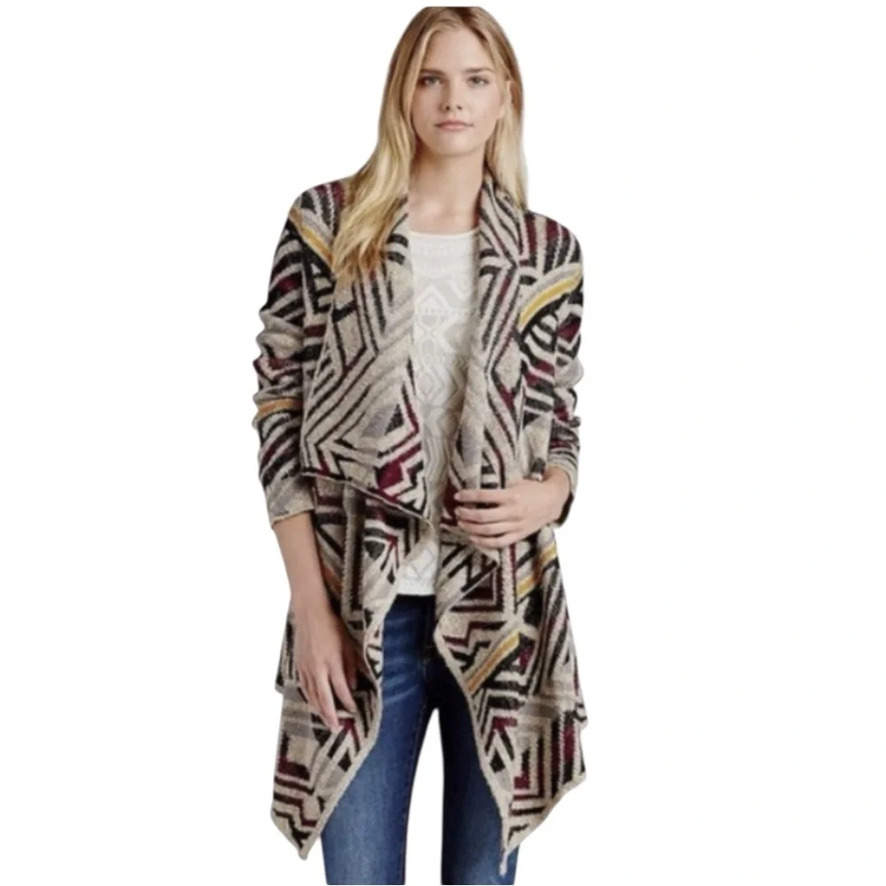 LUCKY BRAND Intarsia Cozy Wrap Open Front Cardigan Southwestern Sweater Size S - Picture 11 of 14